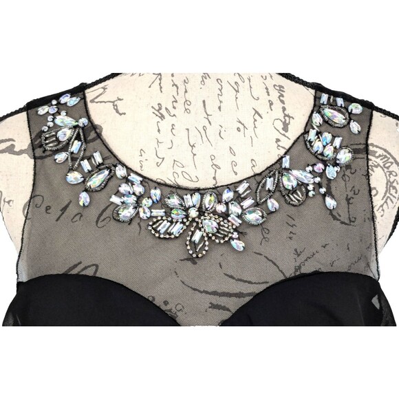 Minerva Evening Blouse Top Med Black Sheer Embellished Layered - Picture 7 of 9